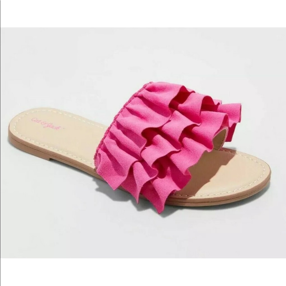 Cat & Jack Girls Pink Ruffle Slide Sandals Dressy